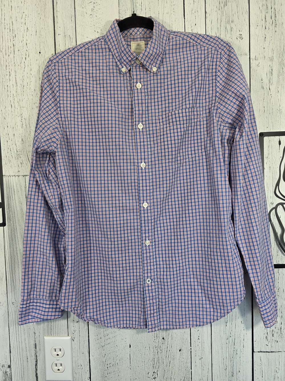 Gap Lived-In Men’s Blue Red Plaid Button Down Shirt Small 100% Cotton